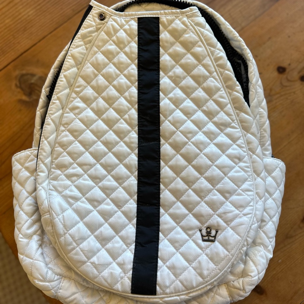 Quilted White and Navy Blue Backpack